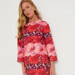Tuckernuck Poppy Stripe Hutton Dress Bright Floral Midi Size Medium Red Pink
